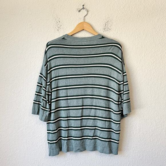 KOTN Knit T-Shirt Teal Green Striped SS Pullover Oversized Retro 90s - Picture 2 of 7
